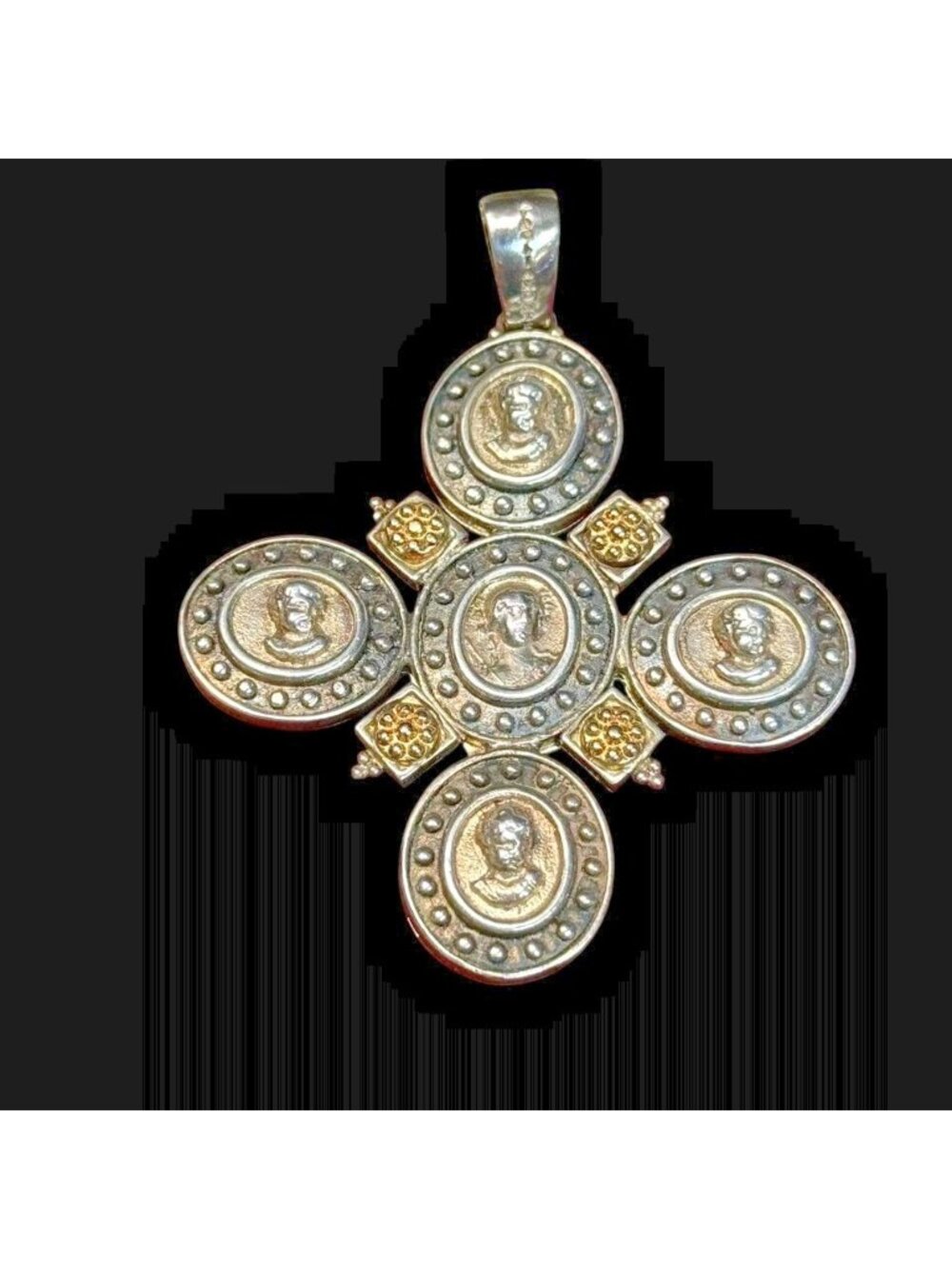 Tagliamonte Sterling Silver & 14K Cross Pendant Orthodox Style Cameo 2 1/2" - Picture 2 of 10
